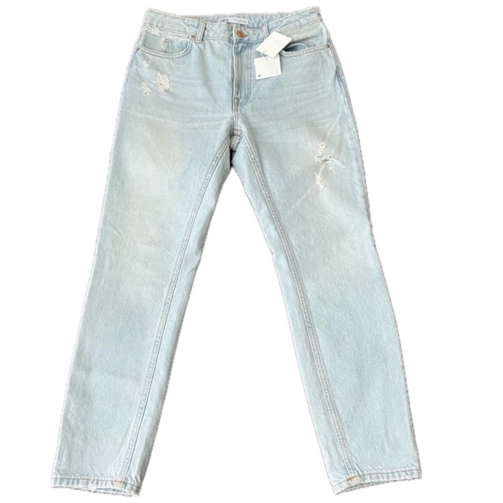 ZARA NEW Light Wash Mom Fit Light Distressed Jeans